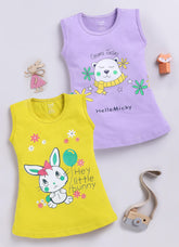 Toonyport Pack OF 2 Cotton Printed A-line Frocks For Girls