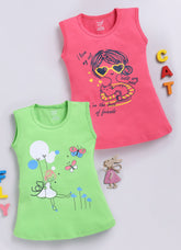 Toonyport Pack OF 2 Cotton Printed A-line Frocks For Girls