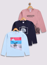 Boys' Printed Full Sleeves T-Shirt Pack Of 3