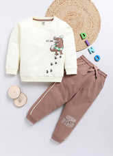 Toonyport Boys' Cute Dino Printed Comfy Sweatshirt with Jogger Set