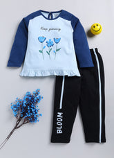 Girls' Printed Cotton T-Shirts with Jogger Set