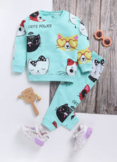 Toonyport Boys' Cute Kitty Printed Comfy Sweatshirt with Jogger Set