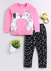 Girls' Printed Cotton T-Shirts with Trousers Set