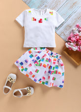 Toonyport Girls' Colorful Geometric Print Skirt and Top Set