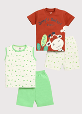 Boys Pack Of 2 Printed Pure Cotton T-shirt with Short Sets