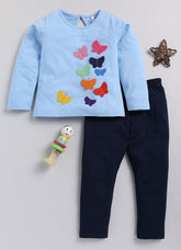 100% Girls' Printed Cotton Top with Trousers Set