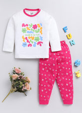 Girls' Printed Cotton T-Shirts with Jogger Set