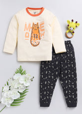 Girls' Printed Cotton T-Shirts with Jogger Set