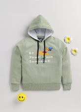 Toonyport New Collection Graphic Printed Winterwear Hooded Sweatshirt for Girls - Sea Green