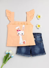 Toonyport Cute Printed Pure Cotton Top & Shorts Set for Girls