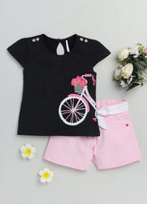 Toonyport Cute Printed Pure Cotton Top & Shorts Set for Girls