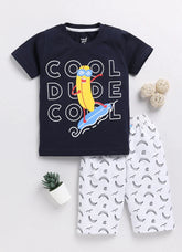 Toonyport Graphic Printed Cotton T-Shirt & Three Quarter Pant Summer Set For Boys