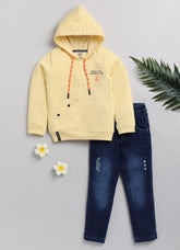 Toonyport Boys' Full Sleeves Hoodie and Jeans Set For Winter Season