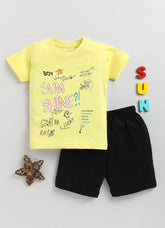 Toonyport Typographic Printed Cotton T-Shirt & Shorts Summer Set For Boys