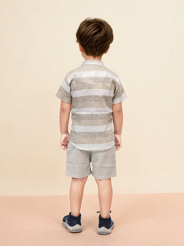 Boys' Striped Pure Cotton Shirt & Short Set