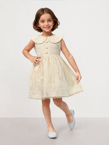 Toonyport Cotton Beige Fit & Flare Dress for Girls