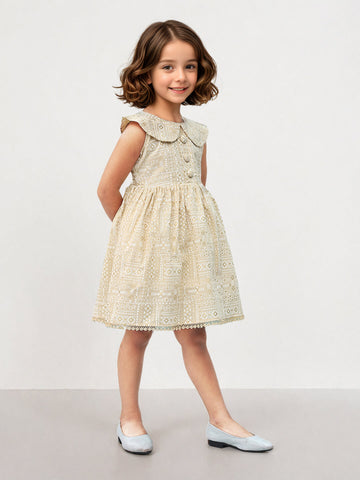 Toonyport Cotton Beige Fit & Flare Dress for Girls