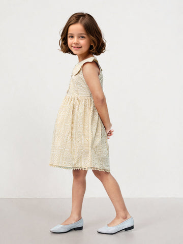 Toonyport Cotton Beige Fit & Flare Dress for Girls