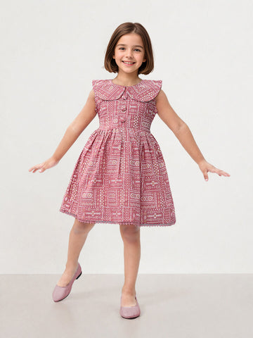 Toonyport Cotton Rust Fit & Flare Dress for Girls