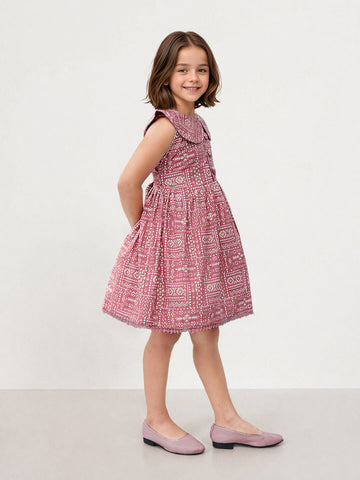 Toonyport Cotton Rust Fit & Flare Dress for Girls