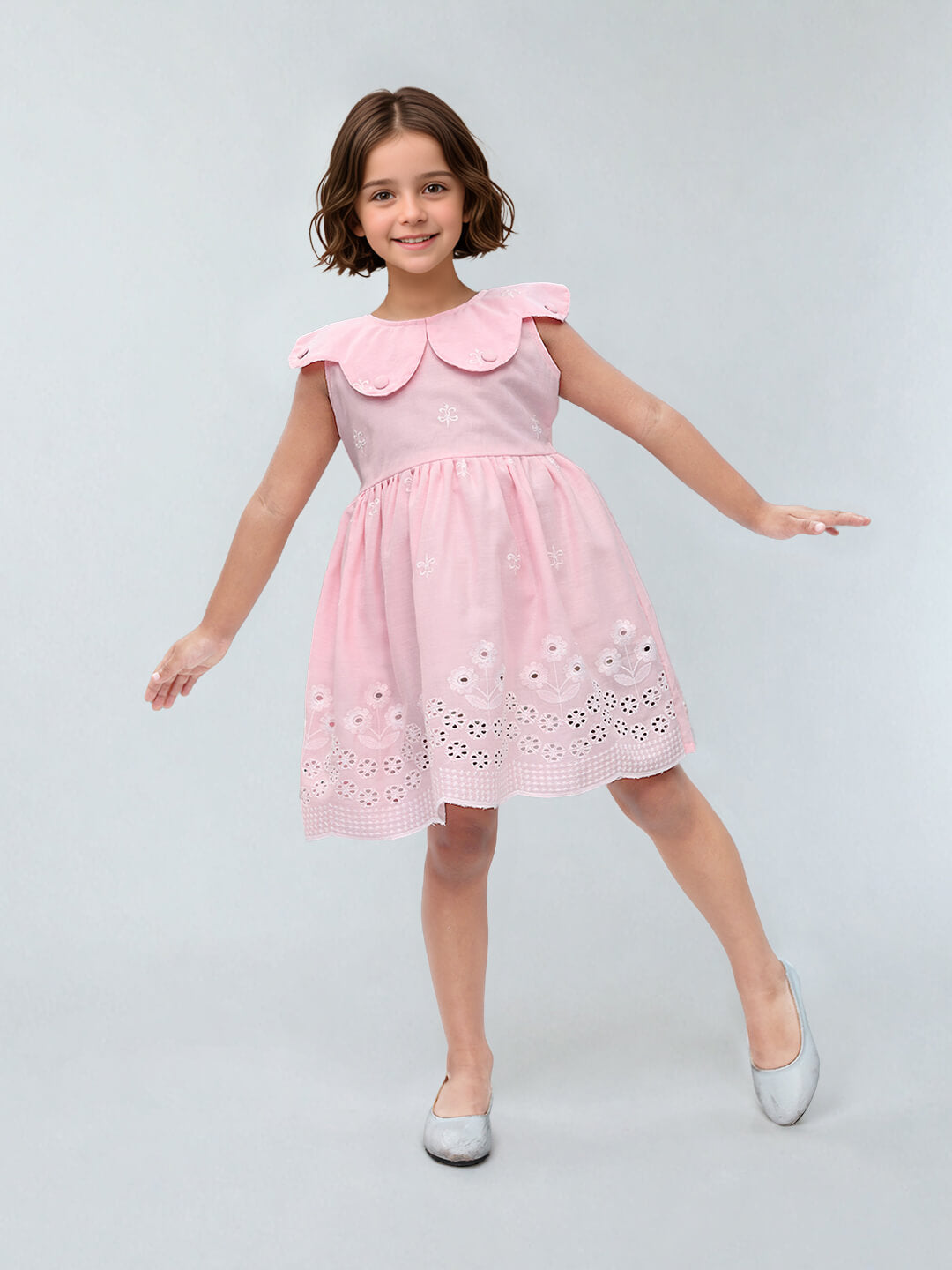 Toonyport Cotton Pink Fit & Flare Dress for Girls