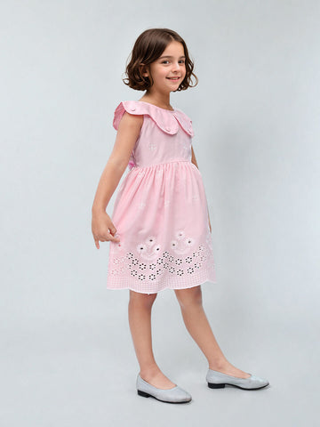 Toonyport Cotton Pink Fit & Flare Dress for Girls