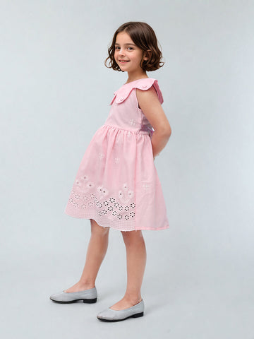 Toonyport Cotton Pink Fit & Flare Dress for Girls