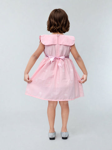 Toonyport Cotton Pink Fit & Flare Dress for Girls