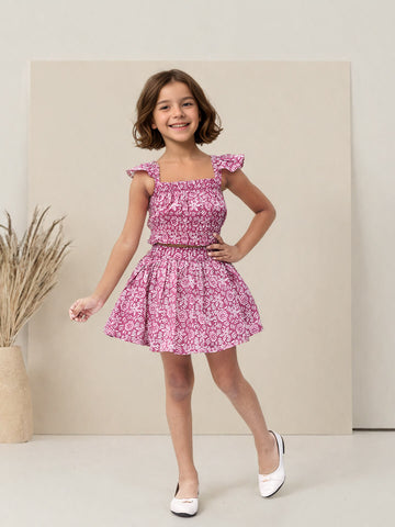 Toonyport Girls' Printed Cotton Skirt and Top Set