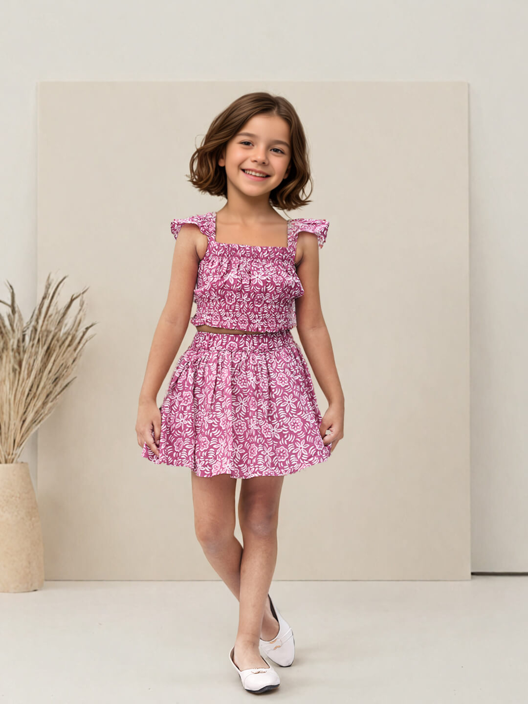 Toonyport Girls' Printed Cotton Skirt and Top Set