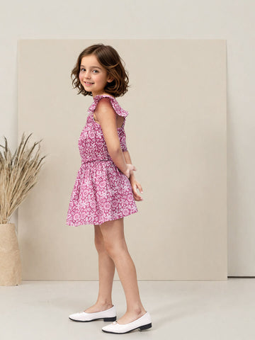 Toonyport Girls' Printed Cotton Skirt and Top Set