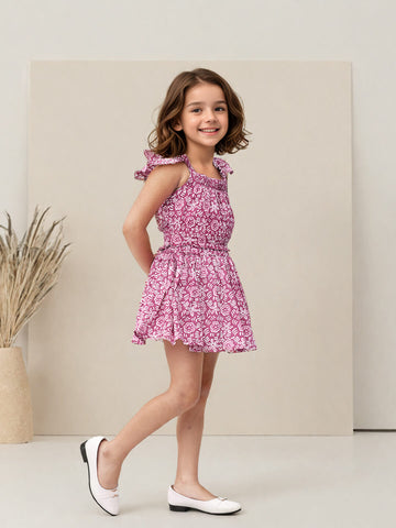 Toonyport Girls' Printed Cotton Skirt and Top Set