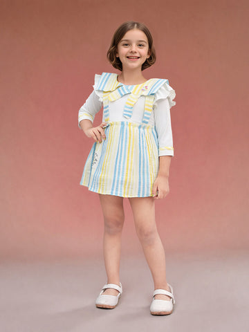 Toonyport Striped Kids' Pinafore Dress with Ruffled Collar