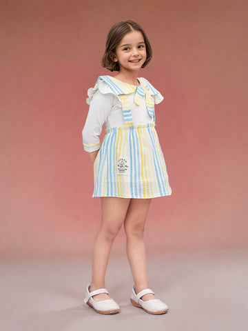 Toonyport Striped Kids' Pinafore Dress with Ruffled Collar