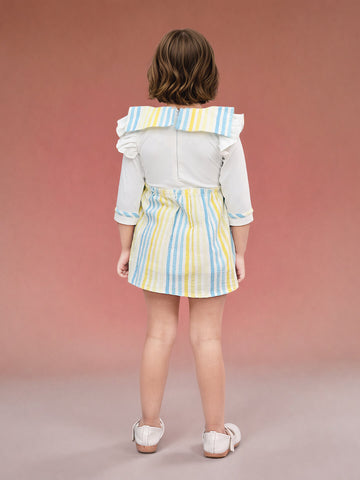 Toonyport Striped Kids' Pinafore Dress with Ruffled Collar