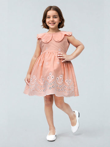 Toonyport Cotton Peach Fit & Flare Dress for Girls