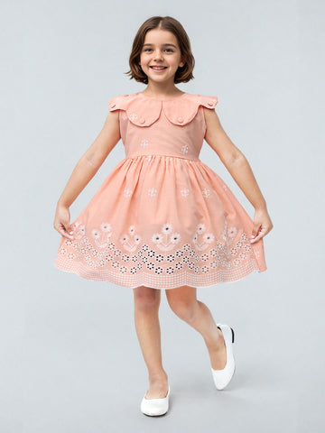 Toonyport Cotton Peach Fit & Flare Dress for Girls