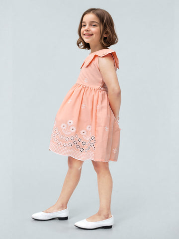 Toonyport Cotton Peach Fit & Flare Dress for Girls