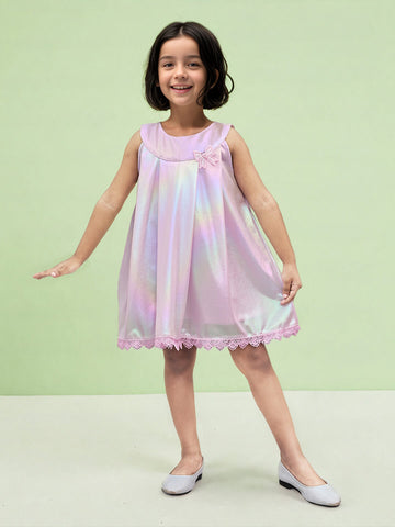 Toonyport Girls' Holographic Multicolor Flared Dress