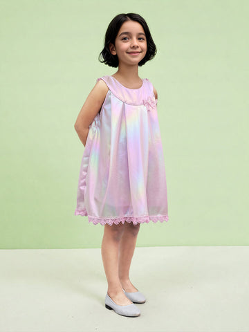 Toonyport Girls' Holographic Multicolor Flared Dress