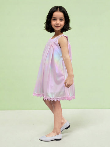 Toonyport Girls' Holographic Multicolor Flared Dress