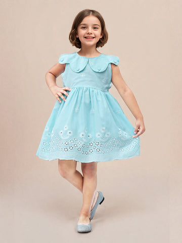 Toonyport Cotton Blue Fit & Flare Dress for Girls