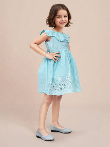 Toonyport Cotton Blue Fit & Flare Dress for Girls