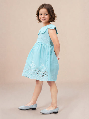 Toonyport Cotton Blue Fit & Flare Dress for Girls