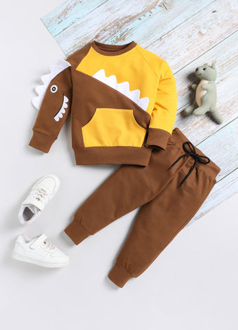 Toonyport Boys' Cute Dino Comfy Sweatshirt with Jogger Set