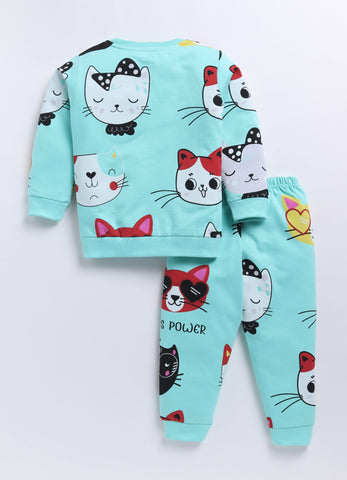 Toonyport Boys' Cute Kitty Printed Comfy Sweatshirt with Jogger Set
