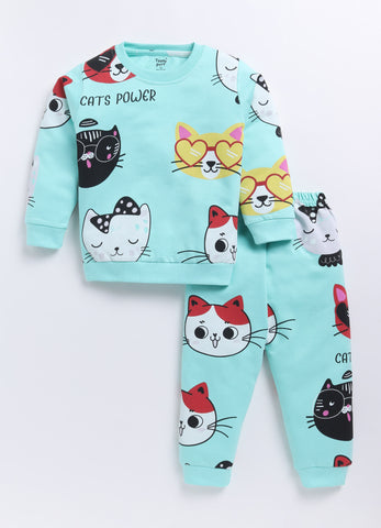 Toonyport Boys' Cute Kitty Printed Comfy Sweatshirt with Jogger Set