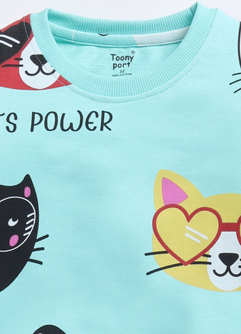 Toonyport Boys' Cute Kitty Printed Comfy Sweatshirt with Jogger Set