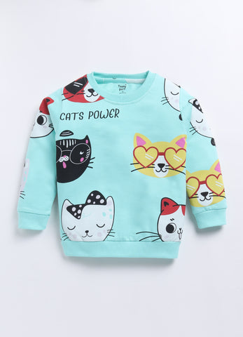 Toonyport Boys' Cute Kitty Printed Comfy Sweatshirt with Jogger Set