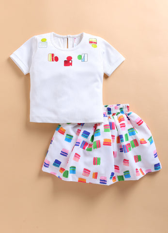 Toonyport Girls' Colorful Geometric Print Skirt and Top Set